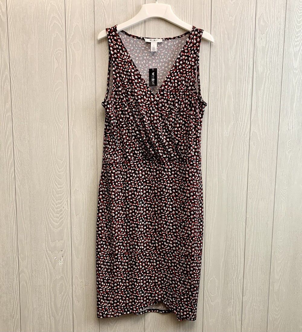 White House Black Market Black Red White Sleeveless Dress 12 NWT